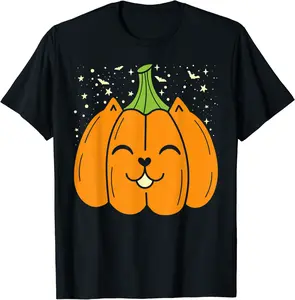 Jack O Lantern Pumpkin Cat Face Halloween Animal Pet Kitten T-Shirt - Nicolekhach Shop 67B09FYB3KBB