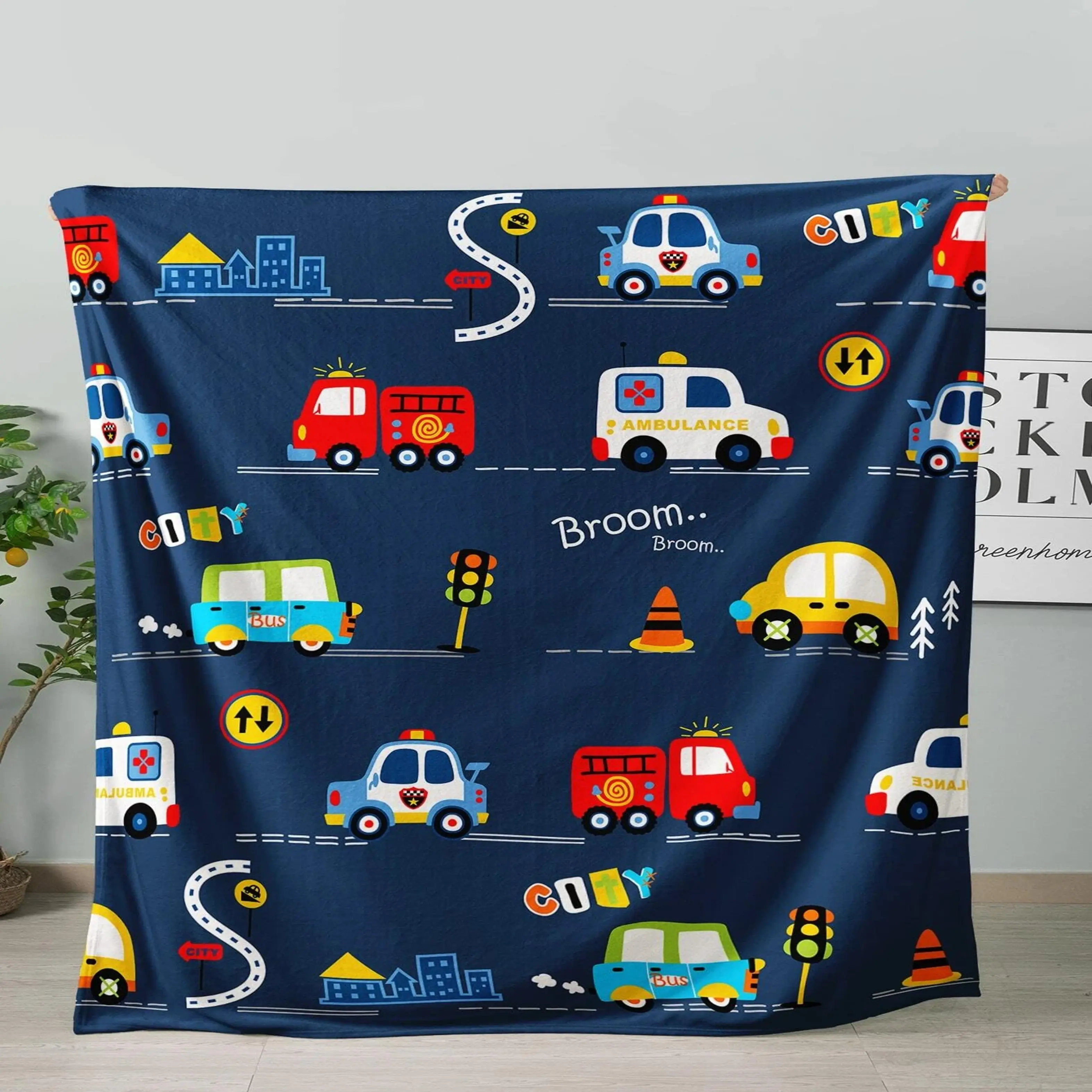 Car Pattern Polyester Fleece Blanket - Anti-Pilling, Ultra Soft, Warm (Up to 113°F), Durable, Machine Washable Home Decor Throw for Office Couch, Movies, All Seasons, Easiest Gift for Car Lovers