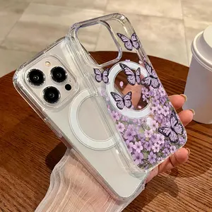 This romantic butterfly garden phone case features delicate floral and insect patterns. It's drop-proof, non-slip, and supports MagSafe charging. Compatible with iPhone 17, 16, 15, 14, 13, 12, 11, XS, X, and Samsung models. Makes a great gift for friends