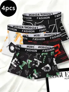 Men's 3-Pack Graffiti Print Boxer Briefs, Soft Breathable Cotton, Street Style Underwear