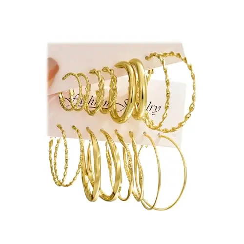 Gold big hoops 8 pairs