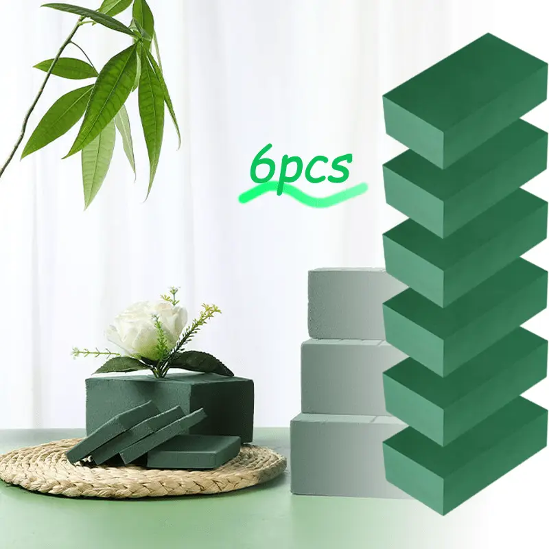 Pack Of 6 Floral Foam Blocks - Wet & Dry Use, Stable Stem Fixing, Natural Texture Filler for Bouquets & Centerpieces, Ideal for Home & Professional Flower Arrangements, Bouquet Stabilization Durable Foam Blocks