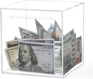 Clear Acrylic Piggy Bank for Adults Kids, Clear Money Saving Box Must Break to Open, Unopenable Piggy Bank for Cash Coins - 4.72"
