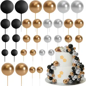 32 Pcs Cake Topper Ball Set, Mini Balloon Foam Balls with Sticks for Wedding, Birthday & Halloween Cake Decorating