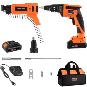 VEVOR Drywall Screw Gun, 20V Max Drywall Screwgun, 4200RPM Brushless Cordless Drywall Gun Kit with 2 Battery Packs, Charger, Belt Clip, and Tool Bag, Built - in LED Light, Forward and Reverse AdjustableVEVOR Super Brand Day