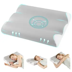 Ergonomic Contoured Memory Foam Pillow, Cervical Support Pillow with Dual Height Design & Arm Grooves, Breathable Removable Cover, Suitable for Side, Back & Stomach Sleepers, Queen Size