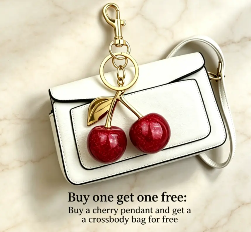 Women's Lightweight Mini Crossbody Bag with FREE Cherry Keychain - Cute Fruit Bag Charm, Soft Shoulder Purse & Stylish Handbag Accessory for Tote, Backpack, Car Keys - Y2K Aesthetic Gift