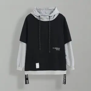 GURUNVANI Contrast Color Pullover Hoodie Mens Patchwork Hoodies Men Tops Casual Long Sleeve Cotton