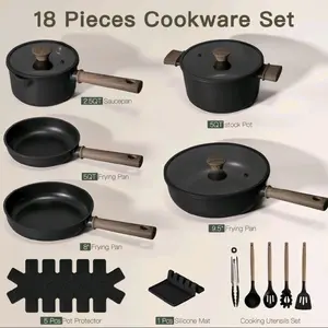 18-Piece Pots and Pans Set Black Titanium Induction Nonstick Cookware Oven Safe to 480°F Induction Compatible Dishwasher Safe Kitchen Cooking Set for RV Trips Camping and Picnic