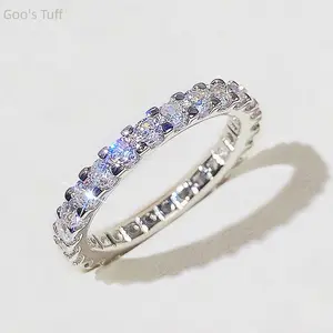 Women's Copper Eternity Band Ring, Micro-Pave Full-Circle CZ Cluster Thin Row Sparkly All-Around Stones, Light Luxury Fashion Jewelry for Dating, Wedding Gift