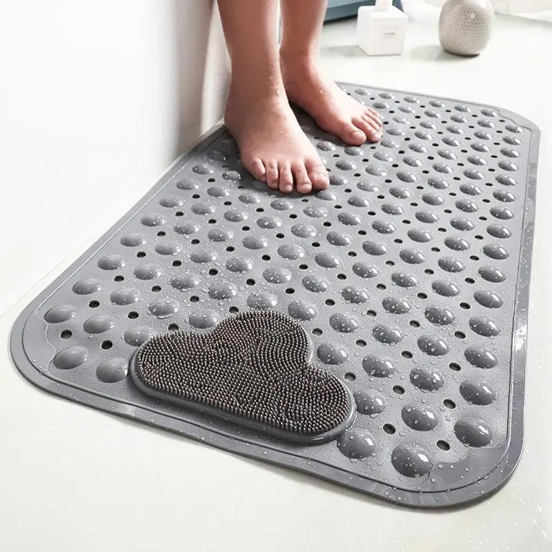 Cloud Pattern Bath Mat, Bathroom Floor Mat, Bathroom Decorative Mat, 1 Count Non-slip Bathroom Massage Mat with Suction Cup, Round Hole Design Quick Drain Mat for Shower Room, Non Slip Mats