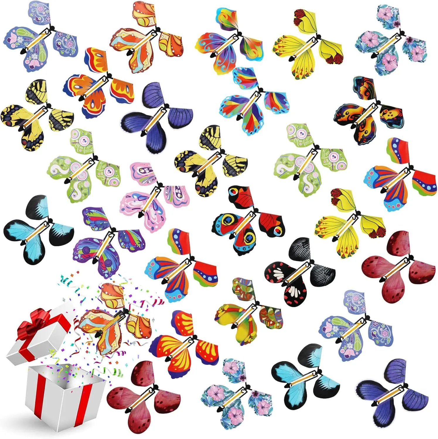 20 Pcs Magic Flying Butterfly, Wind Up Butterfly Toy Rubber Band Powered Flying Butterflies Surprise Gift for Explosion Box Envelope Wedding Birthday Party (20 Classic Style)