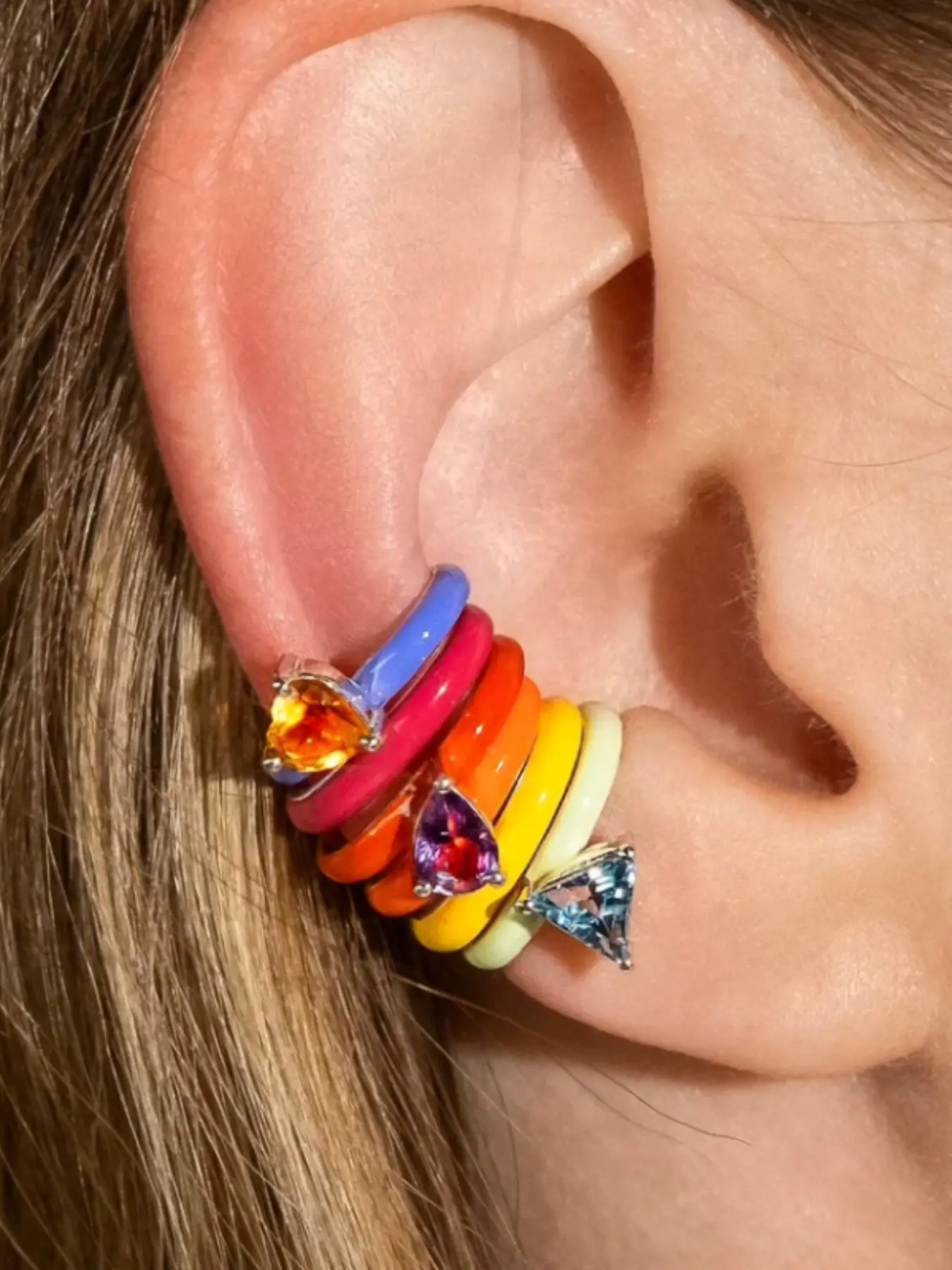 Fashion Rainbow Color Women's Earrings Set, Perfect for Daily Wear, No Piercing Jewelry Gift, Stylish Accessory for Everyday Use, Casual Earrings Set, Fun Earrings, Rainbow Clip Earrings, Earring Stack, Earring Stacking Set