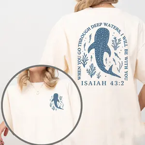 Whale Shark Isaiah 43_2 Shirt, Beachy Shark T-Shirt, Jesus Tee, Summer Christian Ocean Shirt, Bible Verse Tee Gift, crewneck, menswear womenswear