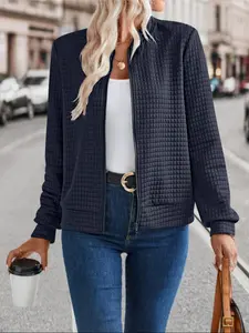 Elegant Women's Commuter Slim Fit Long Sleeve Knit Cardigan with Zipper, Solid Color Outerwear, Stylish Office Wear for Ladies