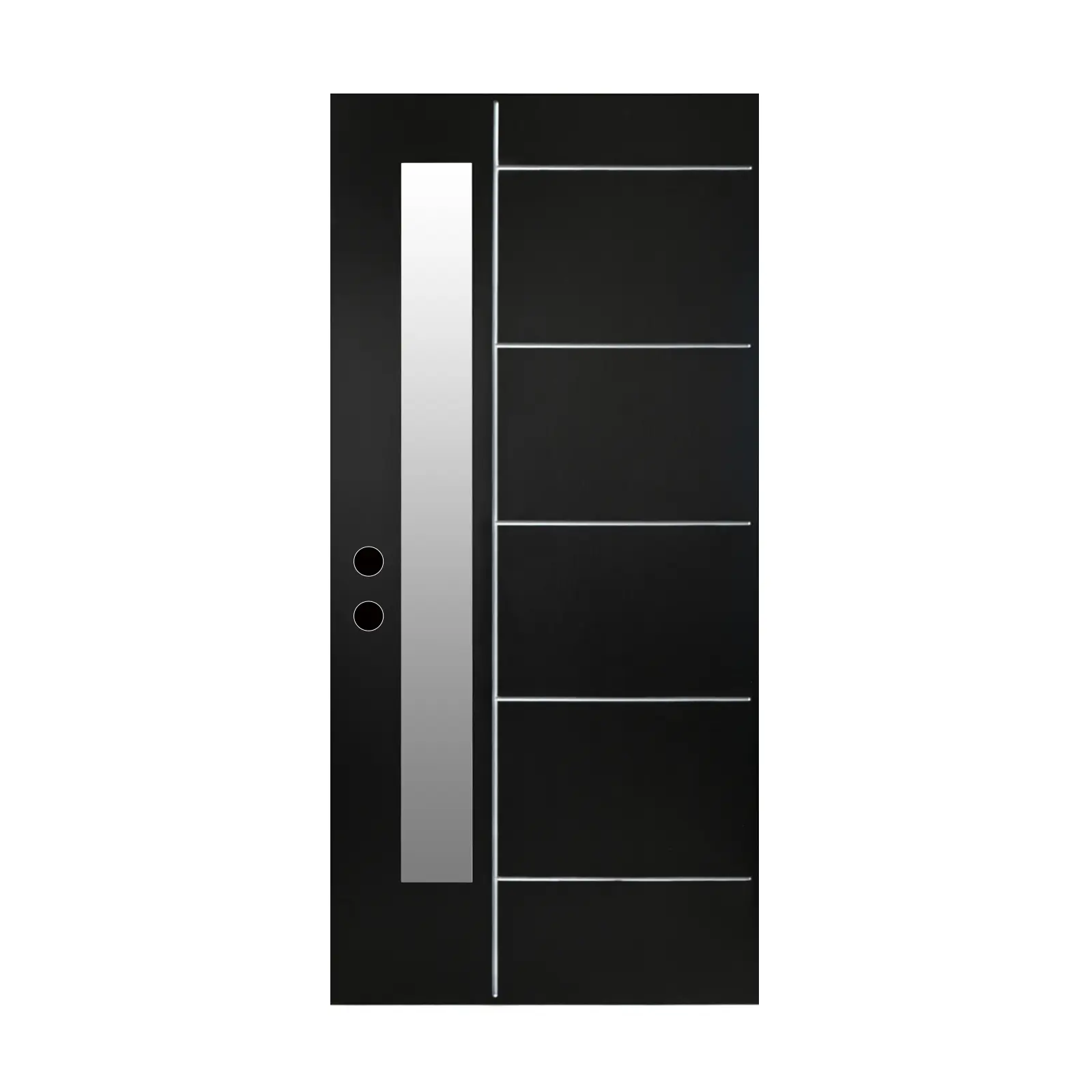 Fiberglass Entry Door Slab 36x80 with Black Frosted Glass, Right-Hand Inswing, Modern Style, Polyurethane Foam Core, Water and Dent Resistant, for Home Front Entrance, Garden & Outdoor Use, Black, American Design/Luxury/Modern