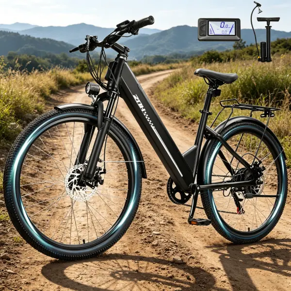Black ZNH-17S Electric Commuter Bike | 750W Peak Motor 48V 624Wh Removable Battery 26” Tire 20MPH 7-Speed Class 2 E-Bike