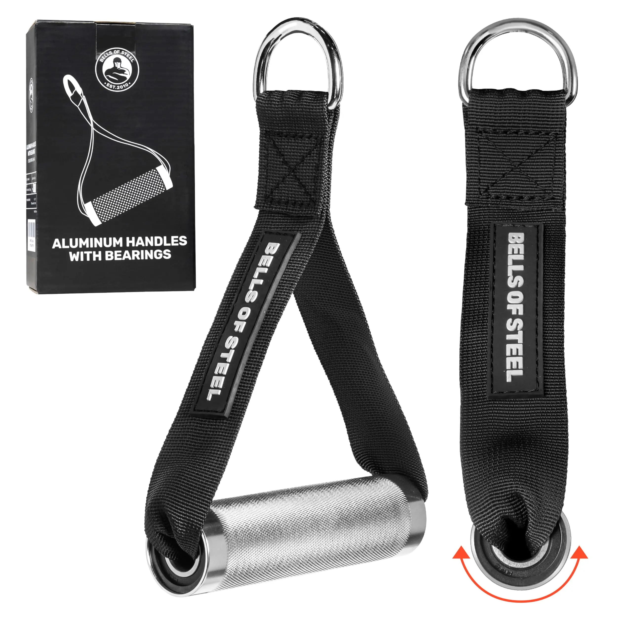 Aluminum Exercise Handles Pair - Rust-Free D-Handles with Knurled Grip, Built-in Bearings & Polished Finish for Home Gym Cable Machines