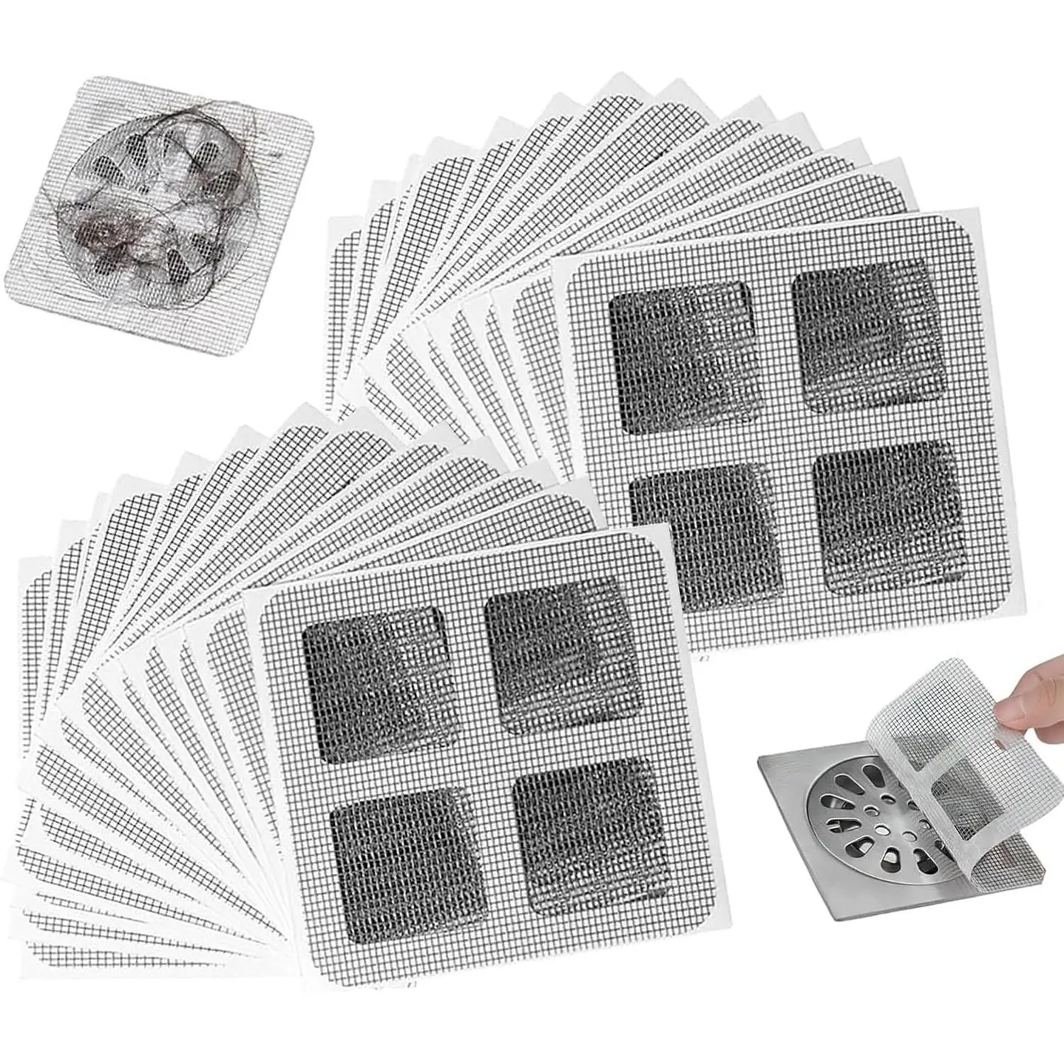 30PCS Disposable Floor Drain Mesh Sticker Bulk Pack – Bathroom Stopper Hair Catcher Filter, Strainer Drain Protectors for Bathtub, Shower & Sink, Self-Adhesive Peel & Stick, Prevents Clogs & Odors, Easy to Replace, Keep Drains Clean & Flowing