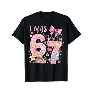 Funny 67 Meme 7th Birthday T-Shirt for Girls and Boys- "I Was 6 Now I'm 7" Year-Round Fit Suitable for Parties, School, Gym, Training - 100% Cotton Crew Neck Short Sleeve Tee for 7 Year Old Gift