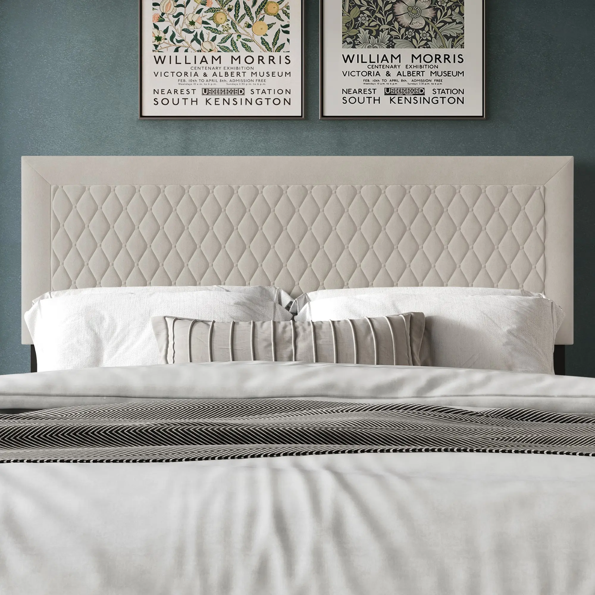 Lumo Velvet Upholstered Headboard - Geometric Diamond Line Design, Adjustable Height, Soft 100% Polyester Velvet, Modern Minimalist Bedroom Decor