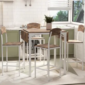 Farmhouse 5-piece Counter Height Drop Leaf Dining Table Set with Dining Chairs for 4,White Frame+ Rustic Brown Tabletop wayfair  chairs