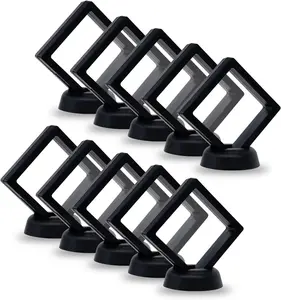 10Pcs Coin Holder Challenge Coin Display Stand, Black 3D Floating Display Case for AA Coin Medallions Jewelry Rock Gem Arrowhead Collecting and Display (2.75×2.75×0.8 Inches) SQEYYGI