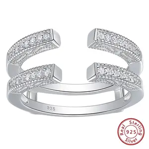 Creative 925 Sterling Silver Ring Enhancer for Engagement Adjustable Open Guard Wrap Wedding Band Cubic Zircon Jewelry BR1516 #Love Story