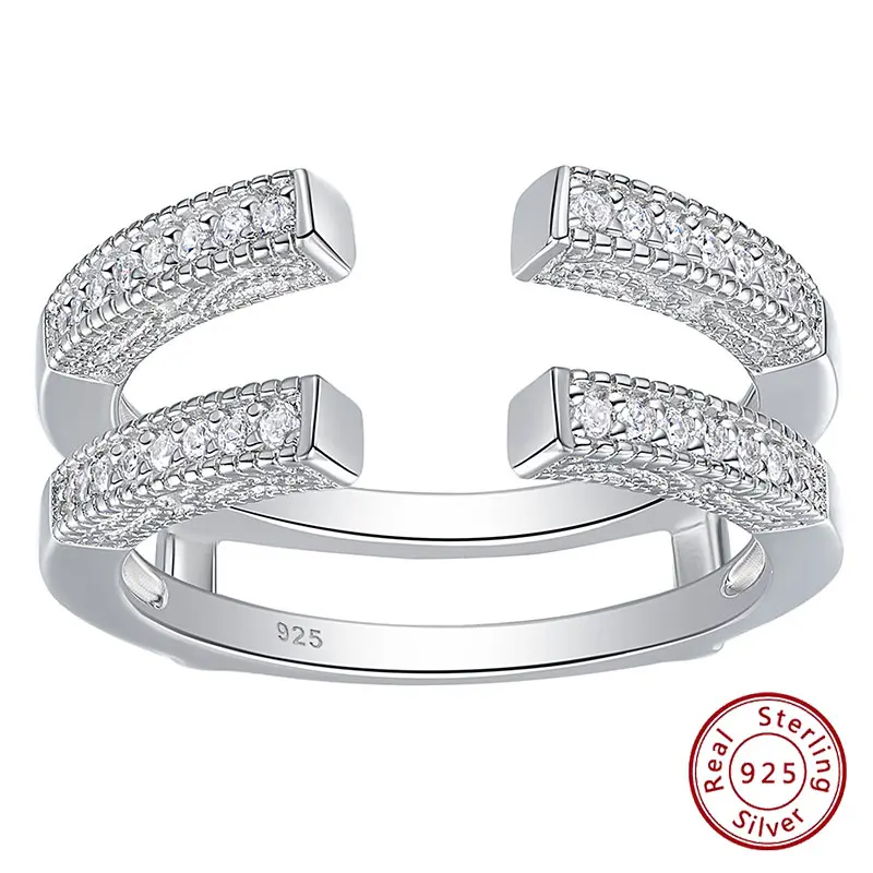 925 Sterling Silver Ring Enhancer for Women, Adjustable Open Band with AAAAA Cubic Zirconia, Elegant Anniversary or Wedding Gift, 1pc, Cubic Zirconia Rings, 1Pc Wedding Ring