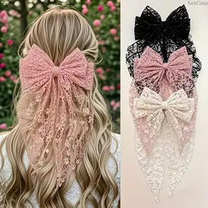 3-Pack Lace Bow Hair Clips for Women, Elegant Ribbon Hair Accessories in Black and Pink, Lightweight Durable Barrettes for Everyday Wear, Parties, Weddings, and Valentine’s Day Gifts