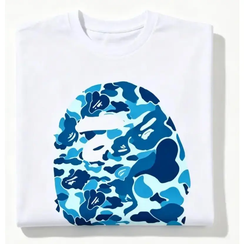 100Cotton Blue Shade Camo Monkey Outline Print Casual T-Shirt Street Style Short Sleeve Top For Youth Men Women Graphic Tee