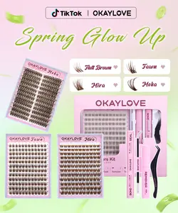 OKAYLOVE Brown Lash Clusters Kit with Long-lasting Lash Bond and Seal,Tweezers and Remover for DIY Eyelash at Home for Natural Makeup Girl Gifts