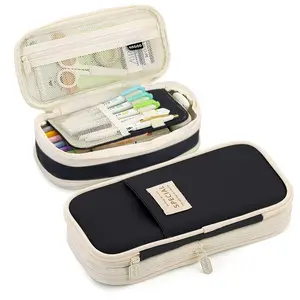 Double-Layer Expandable Large Capacity Pencil Case Organizer, Durable Twill Fabric, Multi-Functional Storage Solution, Office and School Use