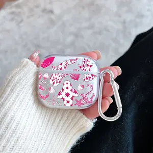 Pink Ocean Fantasy Pattern TPU Soft Protective Case for Apple AirPods 4/3/2/1/Pro/Pro2 Transparent Earphone Cover with Keychain Attachment
