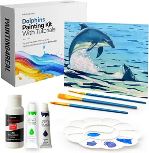 DIY Dolphins Acrylic Painting Kit with Video Tutorials - 9pc Art Set for Adults and Beginners