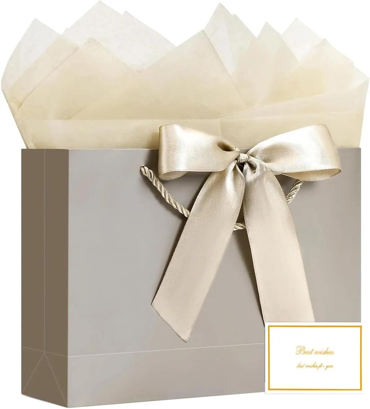 Large Gift Bag with Ribbon Handle & Greeting Card, Includes Tissue Paper Reusable Paper Present Bag for Mother’s Day, Birthday, Wedding, Baby Shower, Party Favor Gift Bag for Women