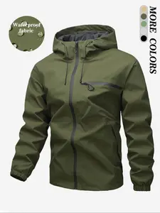 Men's Solid Color Hooded Zip Up Jacket, Regular Fit Casual Windproof Waterproof Softshell Comfortable Versatile Sports Outdoor Jacket for Daily Wear, Fashionable Functional Jacket for Men, Coats