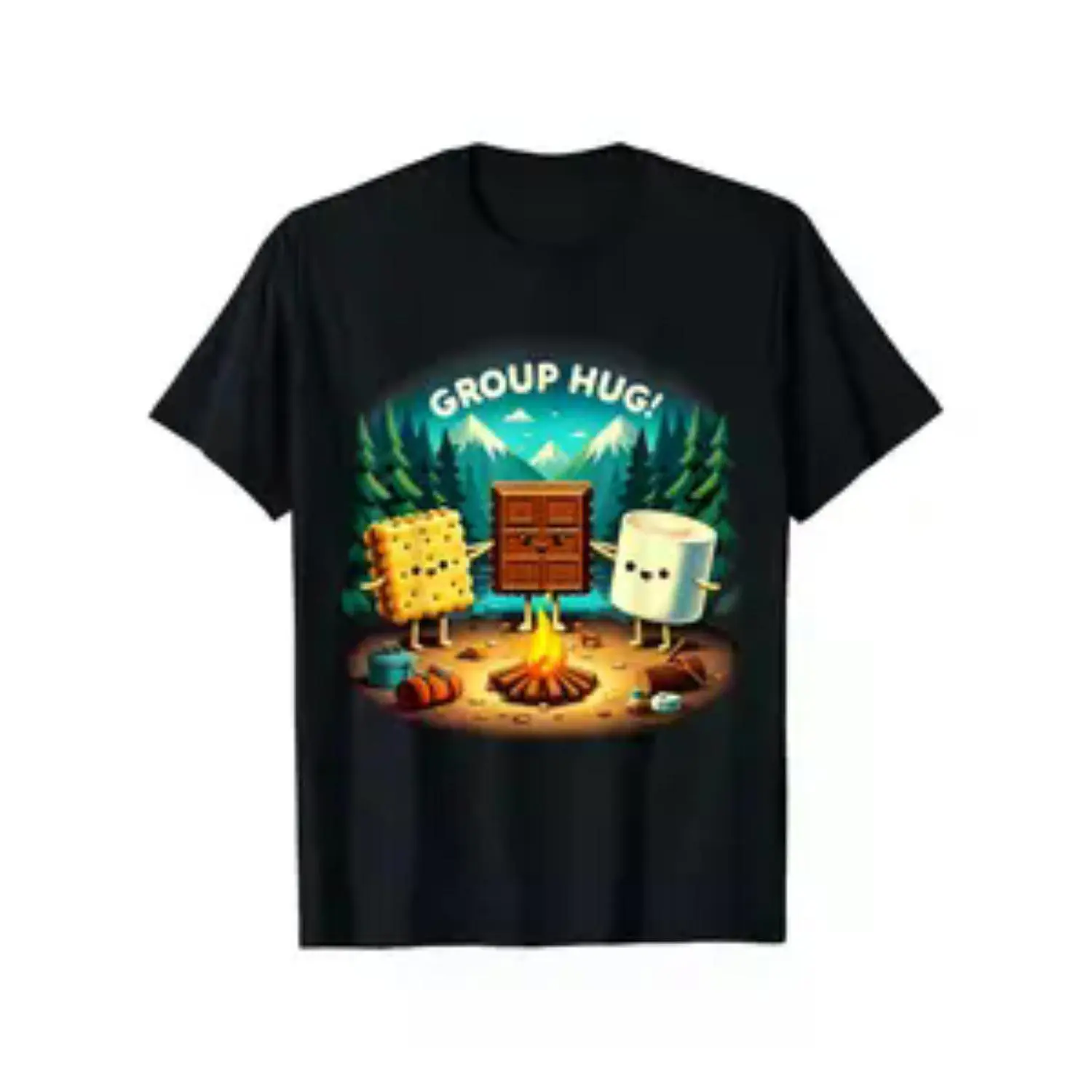Men's Retro Campfire Graphic T-Shirt - Heavyweight Short Sleeve Crewneck Tee, All-Season Casual Wear for Bonfire Parties & Group Activities with Marshmallow Design - Plus Size Available