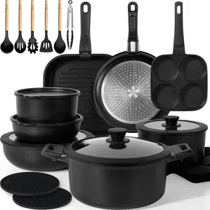 Pots and Pans Set, 30 Pack Nonstick Cookware Set Detachable Handle, Induction RV Kitchen Cooking Set with Removable Handle, Frying Pans, Casserole - Dishwasher/Oven Safe, PFOA Free