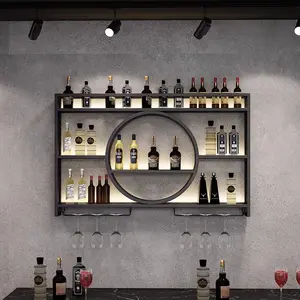 CNCEST Wall-Mounted Wine Rack with Industrial Design, Holds Approx. 30 Bottles & 6 Glasses, Heavy-Duty Black Iron, Space-Saving Display Home Decor Utensils Industrial Wall-Mounted Wine Rack