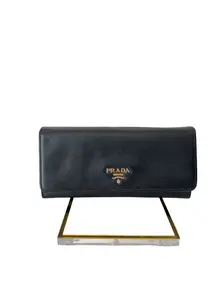 Pre-owned PRADA LEATHER Small Leather Goods Saffiano Metal Continental Wallet