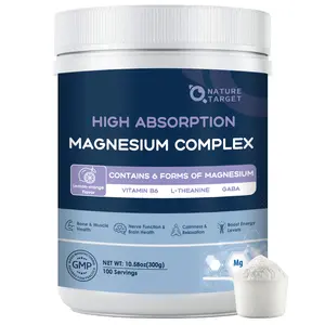NATURE TARGET Magnesium Powder Supplement with Glycinate, Citrate, Malate, Magnesium Complex with L-Theanine & Vitamin B6 for Muscle, Heart & Brain, Vegan, 10.58 oz (100 Servings), Lemon Orange Flavor