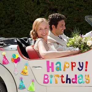 19Pcs Car DIY Magnetic Stickers Decorative Supplies Happy Birthday Magnets for Refrigerator,Garage Doors Decorative Magnetic Stickers Colorful Banner Balloon Magnets Set