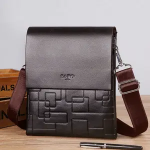 Men's Crossbody Bag with Magnetic Closure - Black Leather Style Shoulder Bag for Men