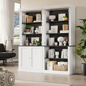 OUTGOODS 71 Inch Tall 5-Tier Roman Column Open Bookshelf with LED Lights, White Adjustable Wooden Storage Bookcase for Living Room and Home Office, Led Lighting