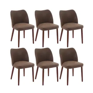 Garvee Leather Dining Chairs Set of 6 Upholstered PU Dining Chair with Wood Legs, Wing Backrest, Wooden Kitchen Chairs with Thick Cushions, Leveling Feet for Dining Room, Living Room, Taupe