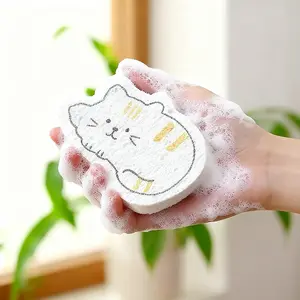 Wood Pulp Cotton Dishcloth Oil Absorbing Non Stick Powerful Degreasing Antibacterial Quick Dry Reusable Kitchen Dish Scrub Sponge