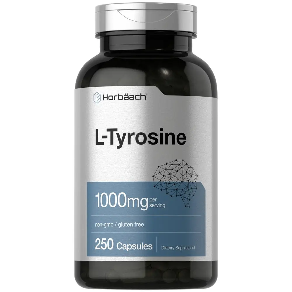 Horbäach L-Tyrosine Supplement | 1000mg | 250 Capsules | Non-GMO and Gluten Free Formula