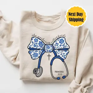 She Works Willingly Works With Her Hands Sweatshirt or T-Shirt, Registered Nurse Sweater, Nurse Life Crewneck