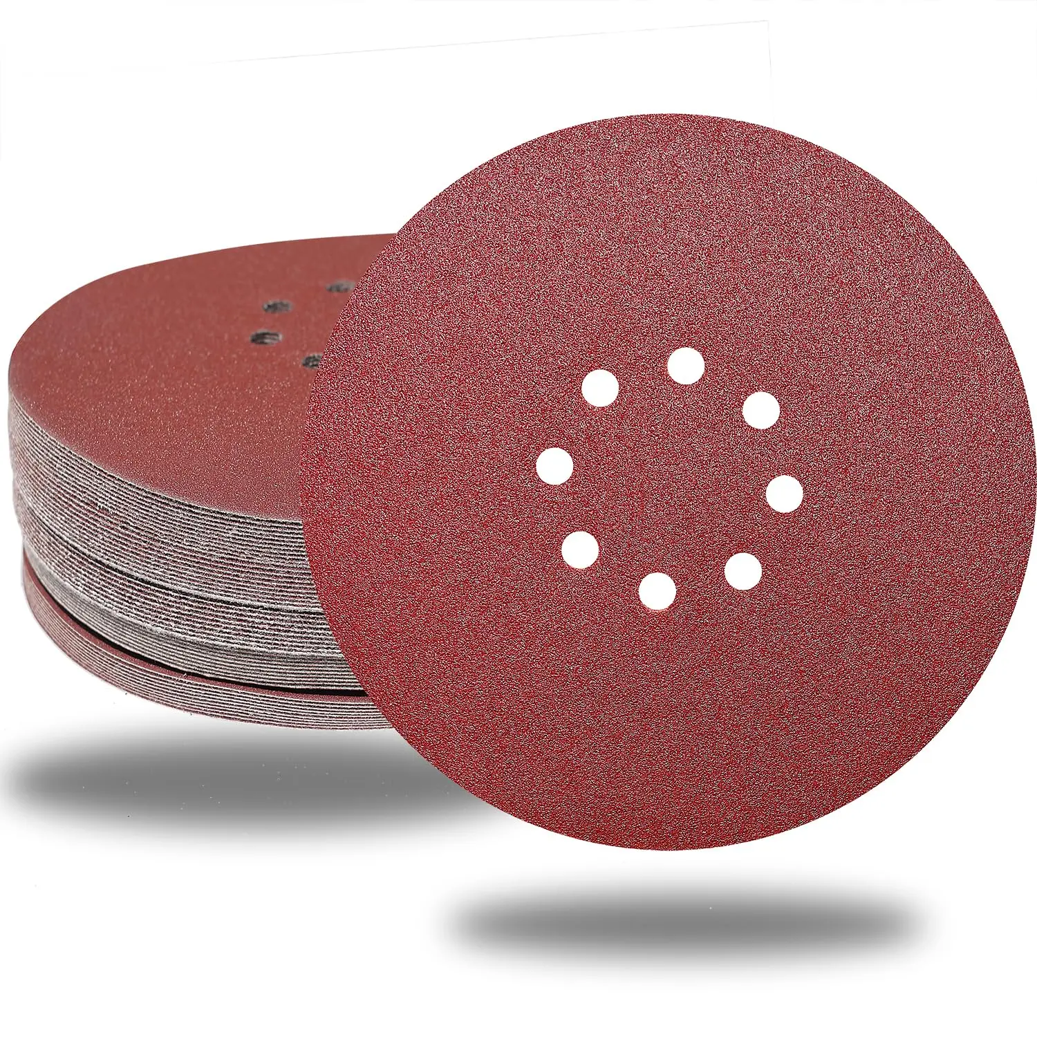 9-Inch Hook-and-Loop Drywall Sanding Discs (50 Count) - 60,80,120,150,240 Grits 8-Hole Abrasive Tool for Home Wall, Floor Finishing